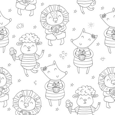 Sevimli küçük aslan çizgi film tarzı. Vektör desen.