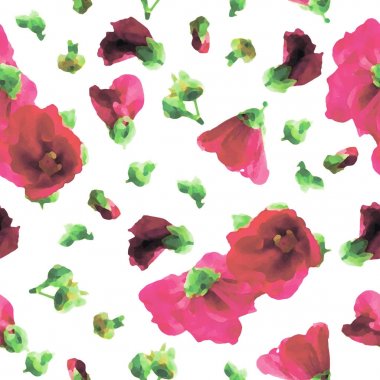 Pembe Hollyhocks Seamless Modeli