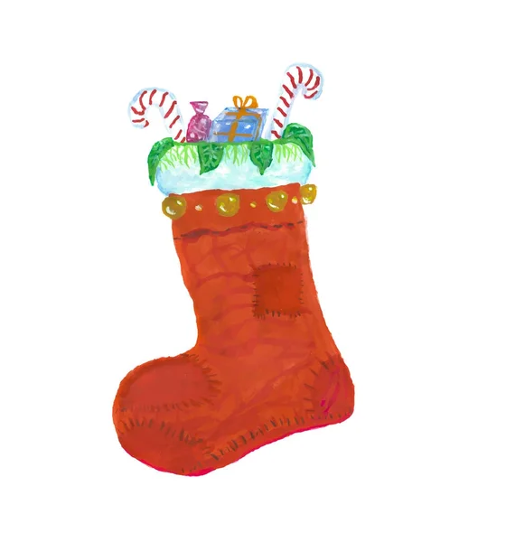 Acuarela Navidad Red Sock — Vector de stock