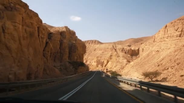 Desert road crossing duży krater w regionie Negev, Izrael — Wideo stockowe