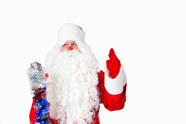 Noel Baba ayakta beyaz arka plan ve başparmak yukarı izole