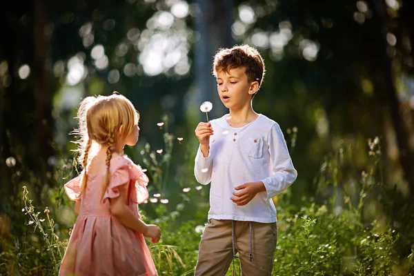 Fratello e sorella stanno giocando fuori — Foto Stock