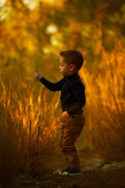 Rusovlasý mladík v lese. — Stock fotografie