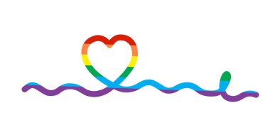  Kalp. Devamlı çizim çizimleri. El çizimi karalama vektör çizimi aralıksız bir çizgide. Çizgi sanat dekoratif tasarımı. Gökkuşağı renklerinde Lgbtq ilgili sembol Eps 10
