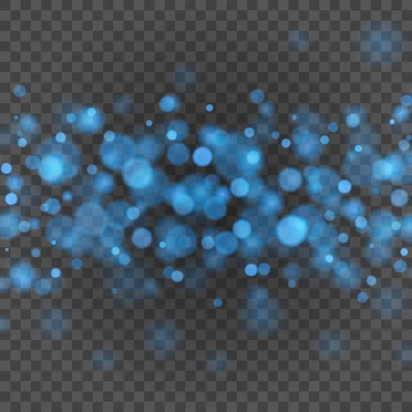 Bokeh luz azul brilla en la ilustración del vector de fondo de transparencia . — Vector de stock