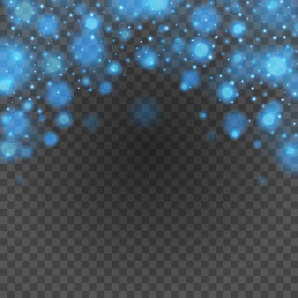 Bokeh luz azul brilla en la ilustración del vector de fondo de transparencia . — Vector de stock