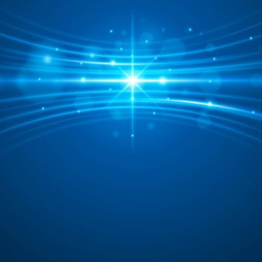 Pürüzsüz açık mavi çizgiler ve mercek parlaması vektör arka plan dalgalar.
