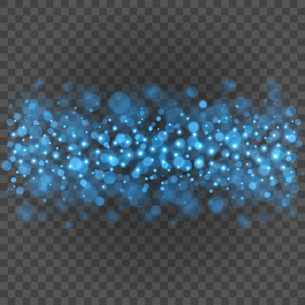 Bokeh luz azul brilla en la ilustración del vector de fondo de transparencia . — Archivo Imágenes Vectoriales
