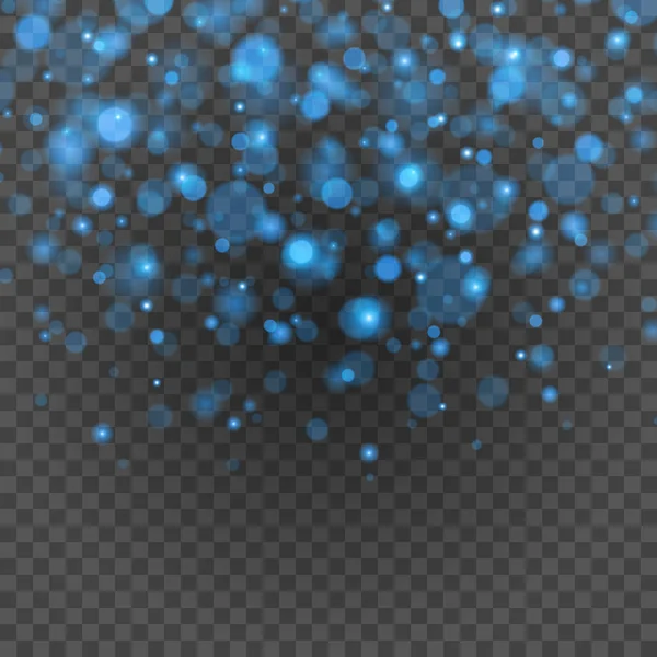 Bokeh bleu clair scintille sur fond transparent illustration vectorielle . — Image vectorielle