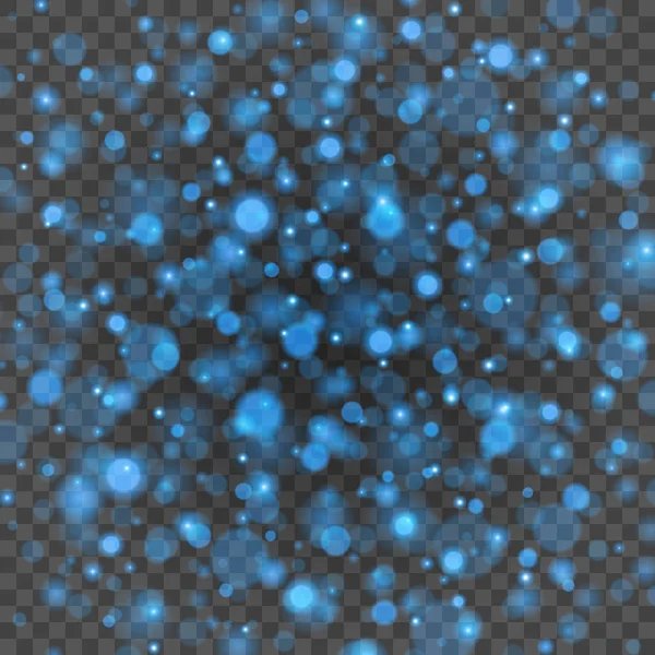 Bokeh strălucire albastru deschis pe transparență fundal vector ilustrare . — Vector de stoc