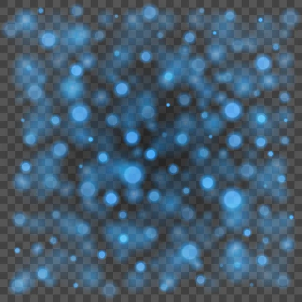 Bokeh strălucire albastru deschis pe transparență fundal vector ilustrare . — Vector de stoc