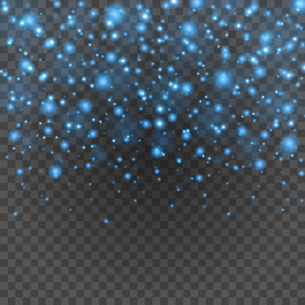 Bokeh luz azul brilla en la ilustración del vector de fondo de transparencia . — Vector de stock