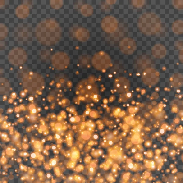 Bokeh luz naranja brilla en la ilustración del vector de fondo de transparencia . — Vector de stock