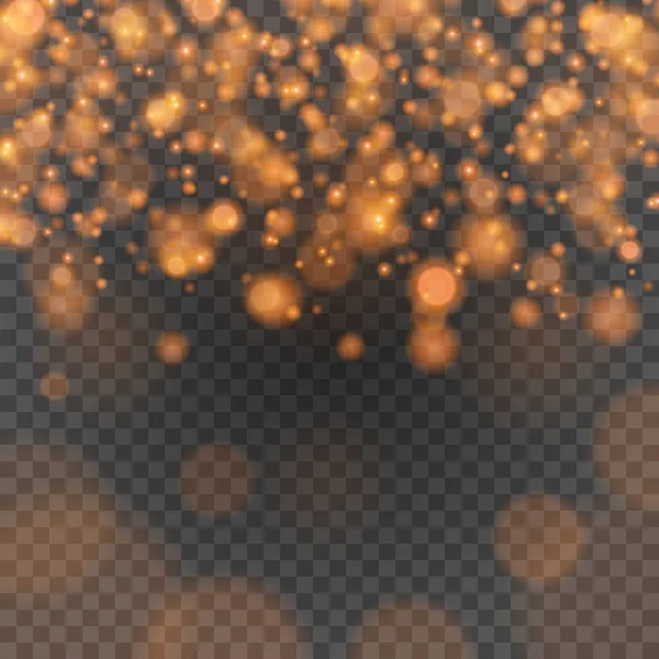 Bokeh light orange sparkles on transparency background vector illustration. — Stock Vector