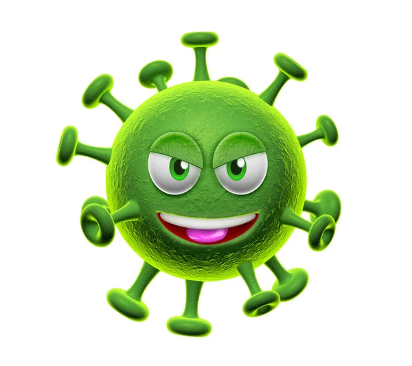 コロナウイルス怒っている顔3D漫画レンダリング — ストック写真