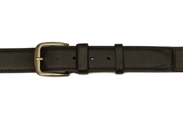 Black leather belt lies on a white background — Stock Photo, Image