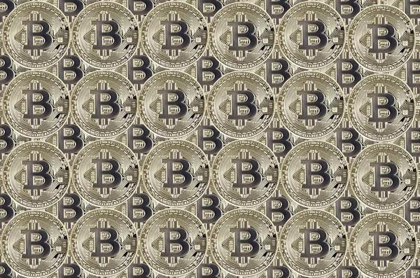 Monedas de plata de Bitcoin en toda la superficie de la imagen —  Fotos de Stock