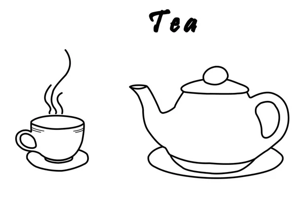 Czajnik i filiżanki herbaty na białym tle — Zdjęcie stockowe