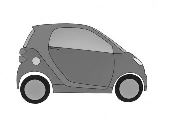 Beyaz arka planda gri tonlarda iki kapılı bir araba