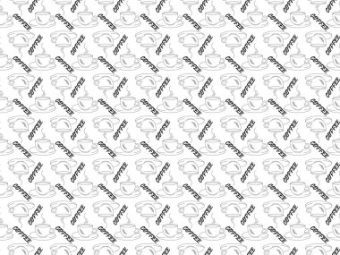 Dikişsiz desen beyaz arka plan siyah anahat Kahve kupaları tarihinde bir