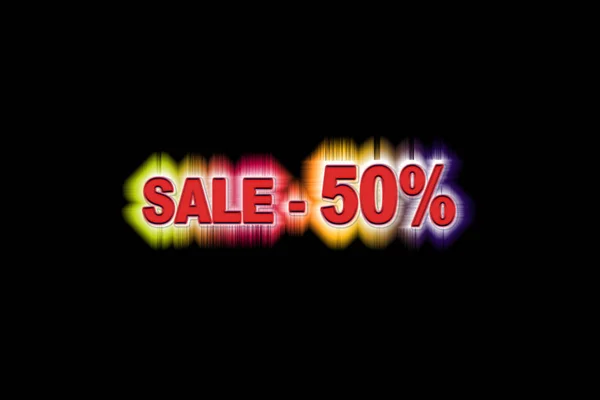 Fifty percent discount with a rainbow glow on a black background — Stock Photo, Image