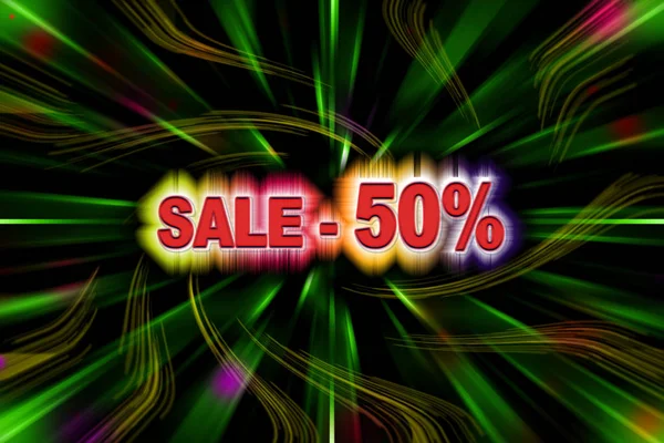 Fifty percent discount with rainbow glow on the background of li — Stock Photo, Image