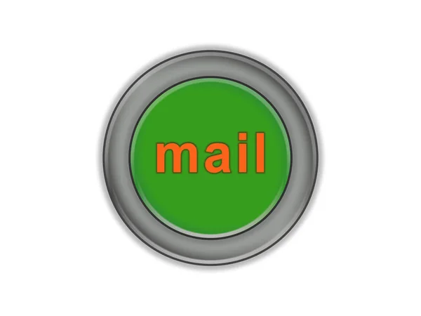 Bulk green button that says mail, white background — Stock Photo, Image