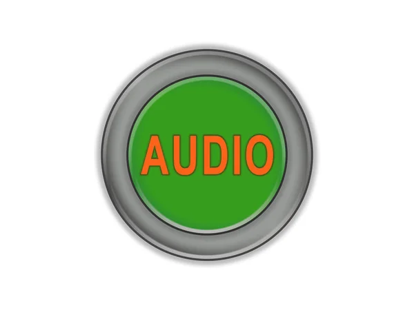 Botón verde a granel que dice AUDIO, fondo blanco — Foto de Stock