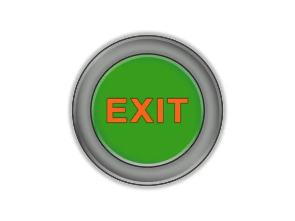 Bouton vert en vrac marqué EXIT, fond blanc — Photo