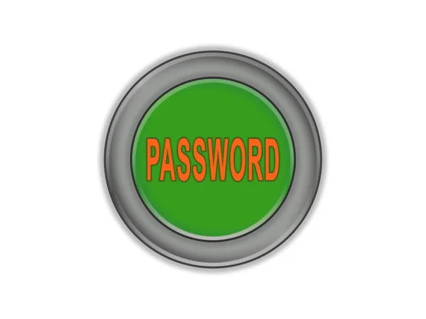 Botão verde em massa que diz PASSWORD, fundo branco — Fotografia de Stock