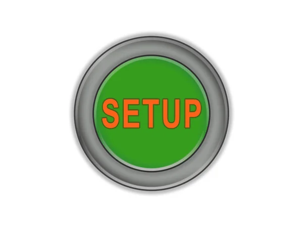 Bulk grüne Taste, die Setup sagt, weißer Hintergrund — Stockfoto