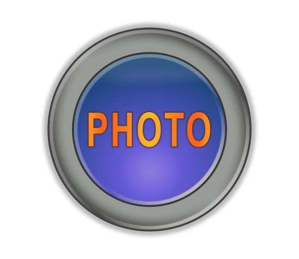 Bouton tridimensionnel avec l'inscription "PHOTO", blanc bac — Photo