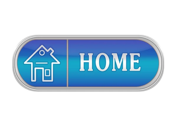 Botón azul voluminoso con el pictograma y las palabras "HOME — Foto de Stock