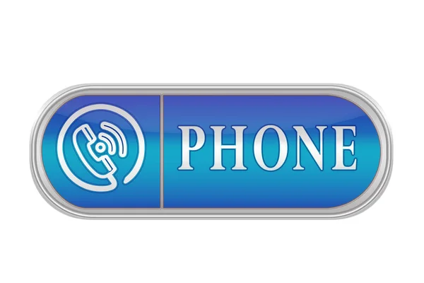 Объёмно-синяя кнопка с пиктограммой и словами "PHONE — стоковое фото