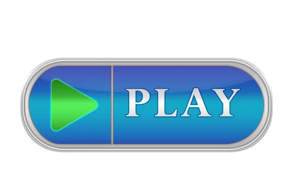 Volumineuze blauwe knop met het pictogram en de woorden "Play — Stockfoto