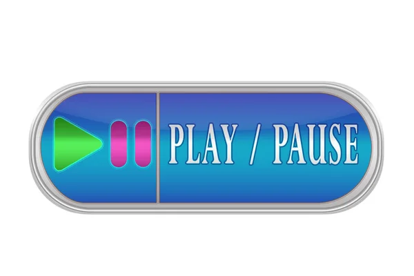 Botón azul voluminoso con el pictograma y las palabras "PLAY , — Foto de Stock