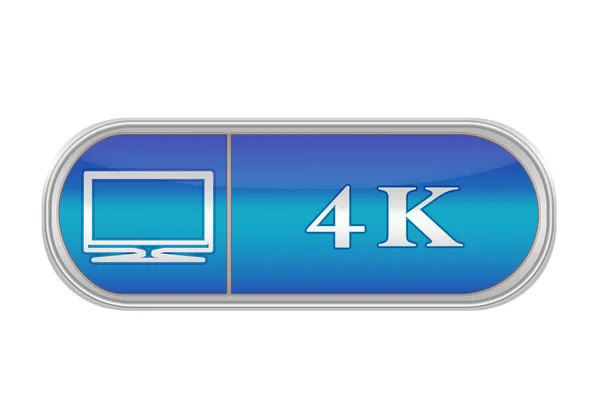 Tombol biru terang dengan piktogram dan kata-kata "4K" — Stok Foto