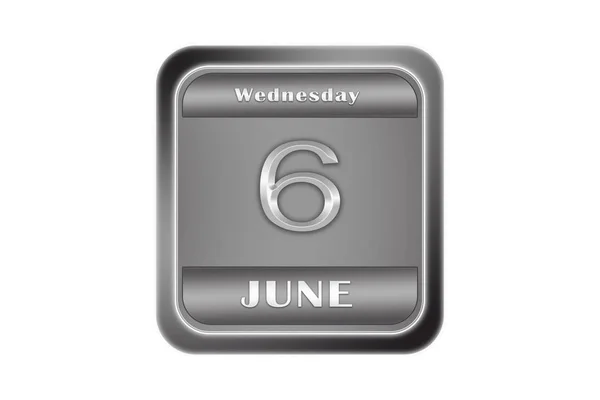 Metallplatte mit Datum 6. Juni, Mittwoch — Stockfoto