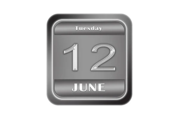 Metallplatte mit Datum vom 12. Juni, Dienstag — Stockfoto