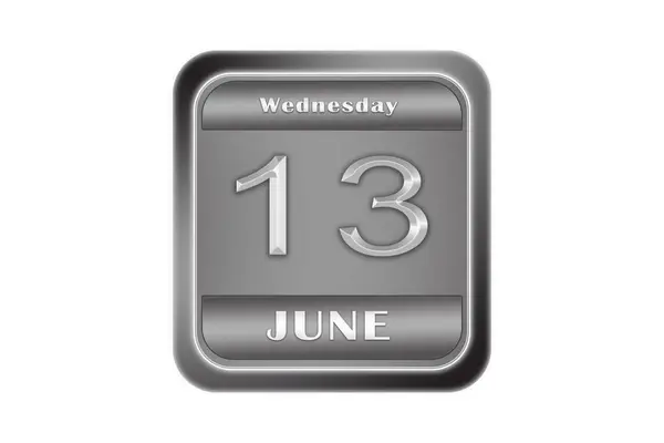 Metallplatte mit dem Datum 13. Juni, Mittwoch — Stockfoto