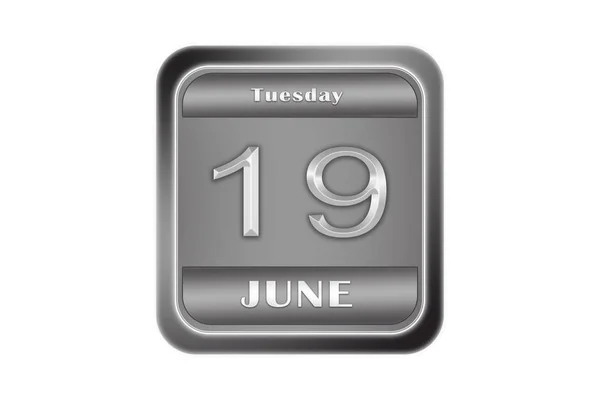 Metallplatte mit Datum vom 19. Juni, Dienstag — Stockfoto