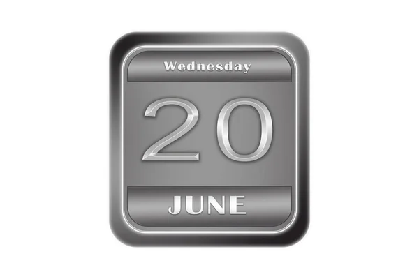 Металева тарілка з датою 20 червня, середа — стокове фото