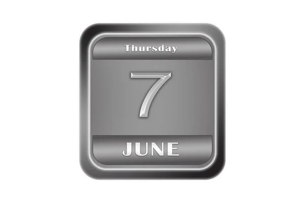 Metallplatte mit Datum vom 7. Juni, Donnerstag — Stockfoto