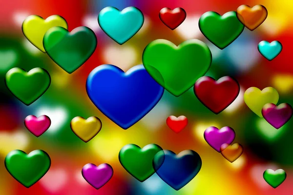 Three-dimensional colored background with hearts of different co — Stock Photo, Image