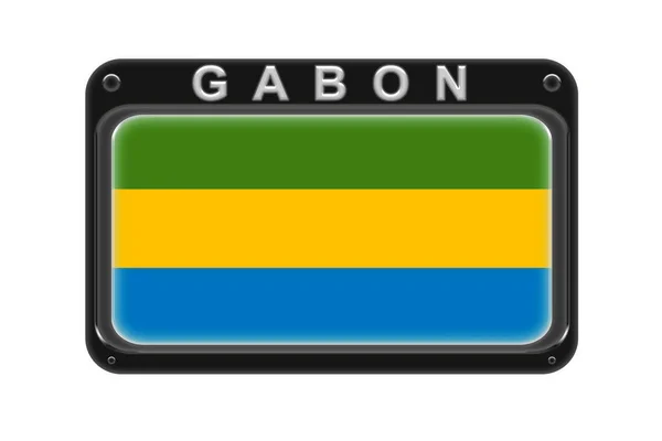 La bandiera di Gabon nella cornice con rivetti su sfondo bianco — Foto Stock