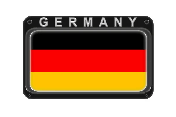 La bandiera della Germania nella cornice con rivetti su sfondo bianco — Foto Stock