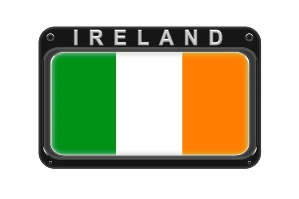 Irská vlajka v rámečku s nýty na bílém pozadí — Stock fotografie