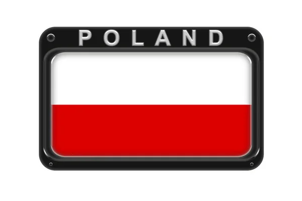 Flaggan av Polen i ramen med nitar på vit bakgrund — Stockfoto