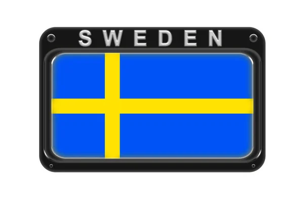 Švédská vlajka v rámečku s nýty na bílém pozadí — Stock fotografie