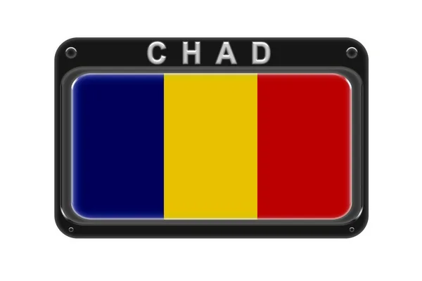 Tchads flagga i ramen med nitar på vit bakgrund — Stockfoto
